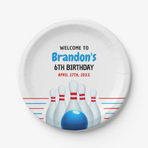 Assiettes En Carton Fun Blue & Red Bowling Kids 6e anniversaire