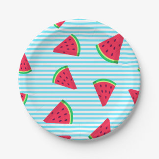 Assiettes En Carton Fun Chic Watermelon Slices Blue Lines Motif