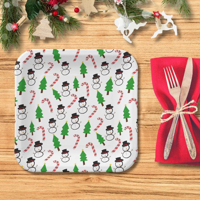 Assiettes En Carton Fun Festive Snowman Candy Cane Tree Christmas (Créateur téléchargé)