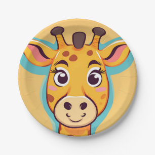 Assiettes En Carton Fun girafe Face safari jungle sauvage fête d'anniv