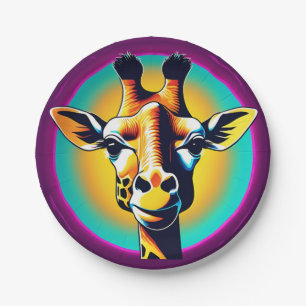 Assiettes En Carton Fun girafe Face safari jungle sauvage fête d'anniv