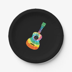 Assiettes En Carton Fun Hippie Rainbow Tie Dye Acoustic Guitar Premium