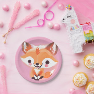 Assiettes En Carton Fun red Fox Face safari jungle sauvage fête d'anni
