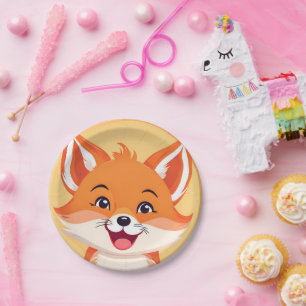 Assiettes En Carton Fun red Fox Face safari jungle sauvage fête d'anni