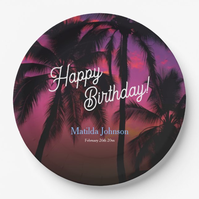 Assiettes En Carton Fun Tropical Sunset Luau Anniversaire (Devant)