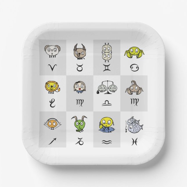 Assiettes En Carton Fun Zodiac Astrological Characters (Recto)