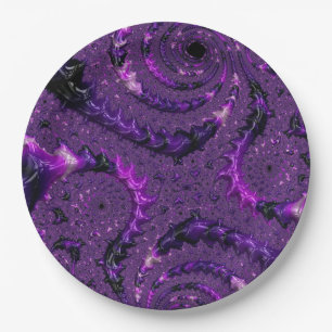 Assiettes En Carton Funky Bold Bohème Violet Abstrait Fractal Numériqu