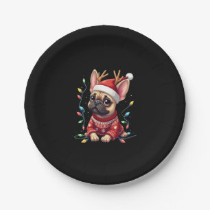 Assiettes En Carton Funky French Bulldog Christmas Light Santa Hat Rei