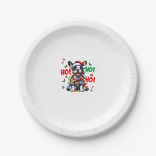 Assiettes En Carton Funky French Bulldog HO HO Christmas Santa Hat