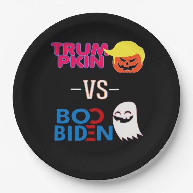Assiettes En Carton Funky Trumpkin Vs Boo Biden Classe Design Hallowee (Devant)