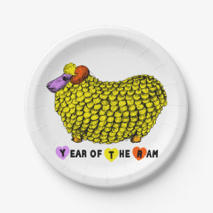 Assiettes En Carton Funky Yellow Ram chinois Année Zodiac Anniversaire