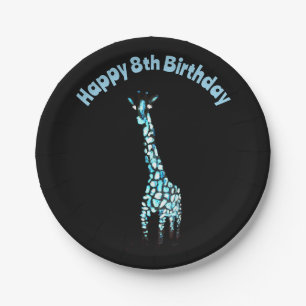 Assiettes En Carton Funny Animal sauvage bleu Giraffe Âge Anniversaire
