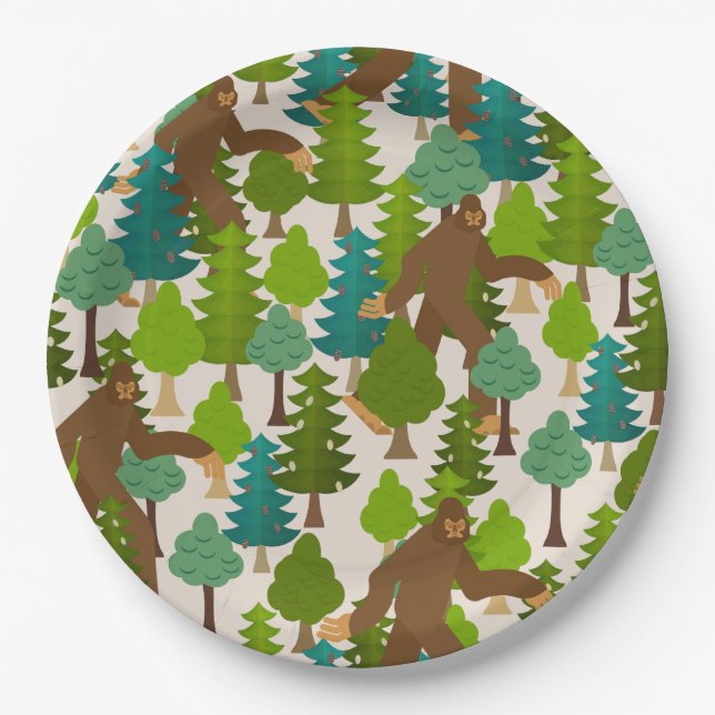 Assiettes En Carton Funny Bigfoot dans les bois (Devant)