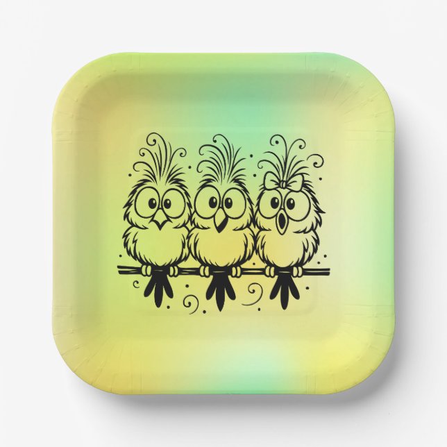 Assiettes En Carton Funny Birds Cartoon-56456 (Recto)