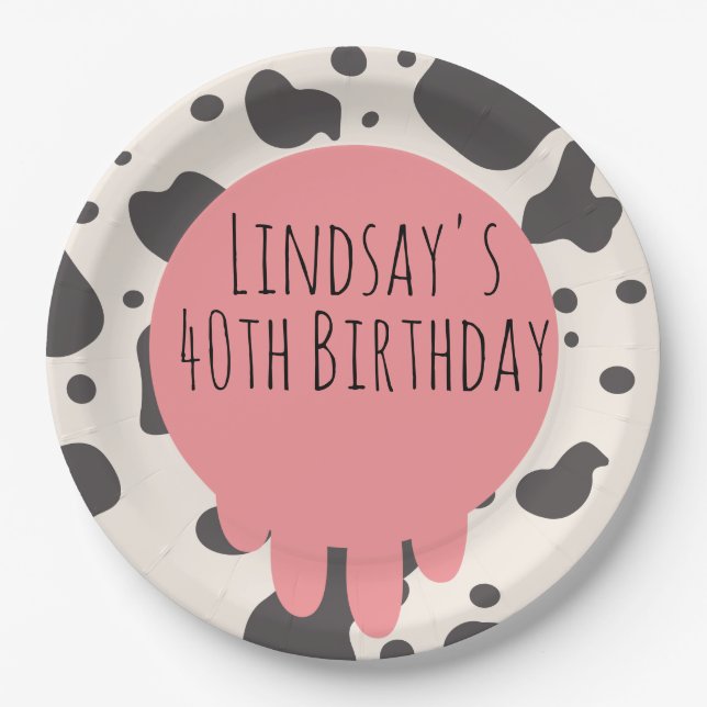 Assiettes En Carton Funny Cow Print Adult Party 40e Anniversaire   (Devant)
