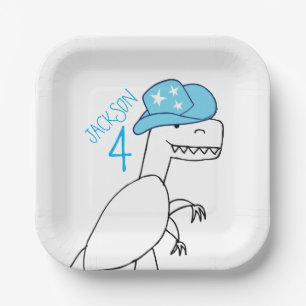 Assiettes En Carton Funny Cowboy Trex Dinosaur Anniversaire de enfant