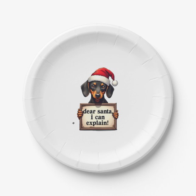 Assiettes En Carton Funny Dachshund Christmas Dear Santa I Can Explain (Devant)