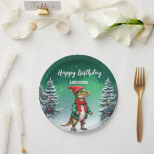 Assiettes En Carton Funny Dino arbre de Noël anniversaire garçons fête