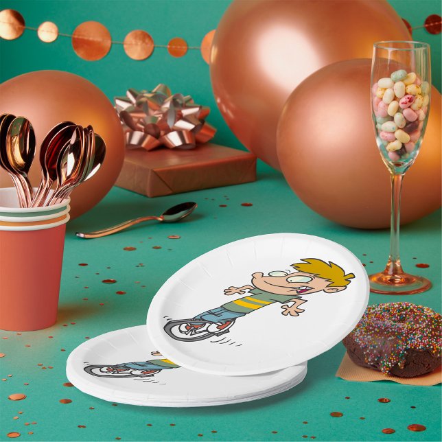 Assiettes En Carton Funny Garçon équitation monocycle (Créateur téléchargé)