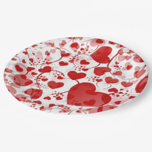 Assiettes En Carton Funny Heart Motif VII - rouge blanc + votre idée