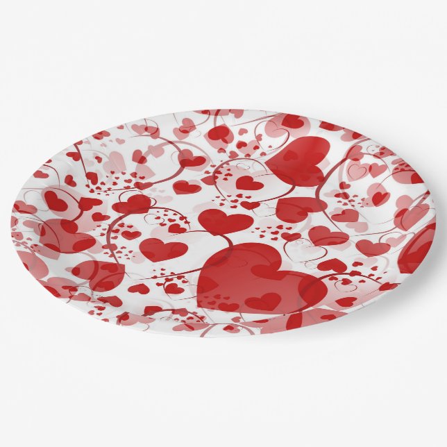 Assiettes En Carton Funny Heart Motif VII - rouge blanc + votre idée (Angle)