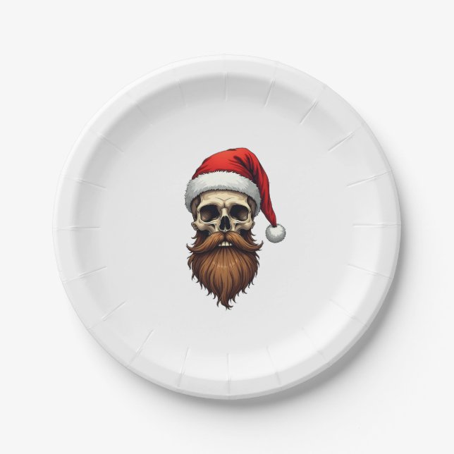 Assiettes En Carton Funny Hipster Santa Skull Face With Hat Beard Chri (Devant)