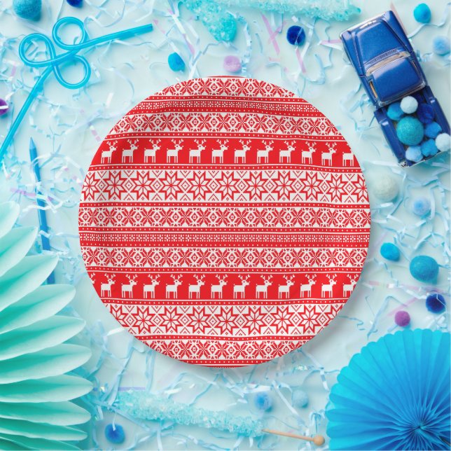 Assiettes En Carton Funny Nordic Laid Christmas Sweater Party (Fête)