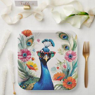Assiettes En Carton Funny Peacock porter lunettes de soleil Floral