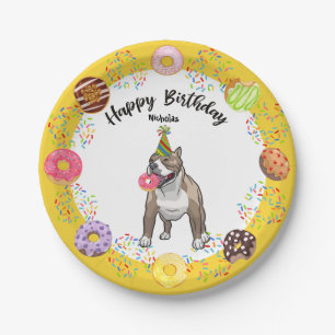 Assiettes En Carton Funny Pitbull Dog Donuts fête d'anniversaire