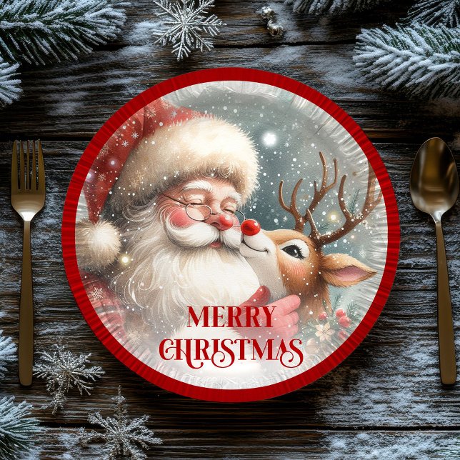 Assiettes En Carton Funny Santa and Red Nose Rudolph Party Plates (Funny Santa and Red Nose Rudolph Party Plates)