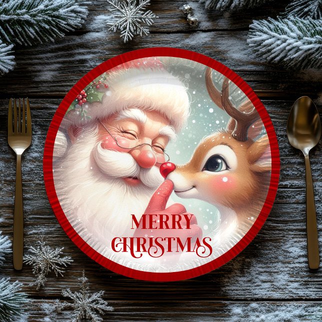 Assiettes En Carton Funny Santa and Rudolph Festive Holiday Plates (Funny Santa and Rudolph Festive Holiday Plates)