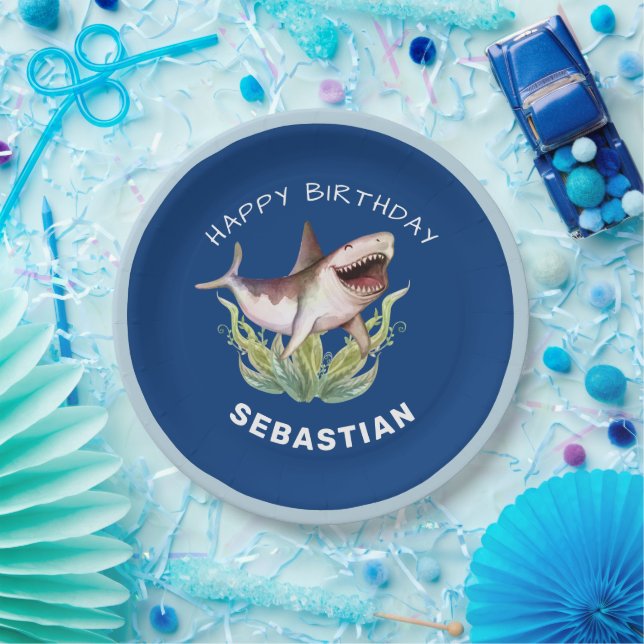 Assiettes En Carton Funny Shark Boys Blue Ocean Birthday Party (Fête)