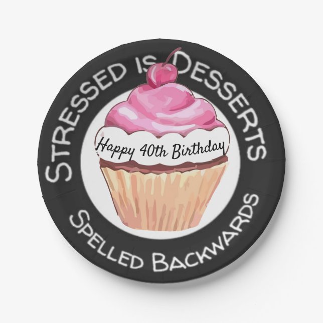 Assiettes En Carton Funny Stressed est Desserts citation Joyeux annive (Devant)