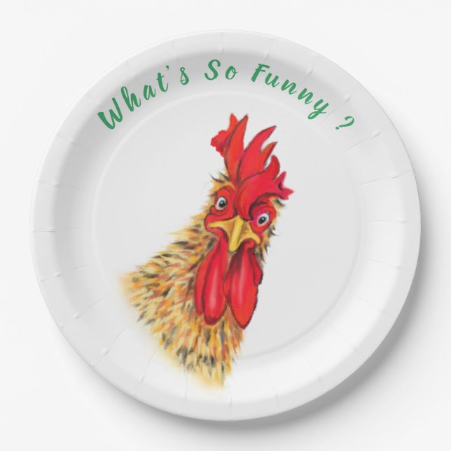 Assiettes En Carton Funny Surprised Curious Rooster (Devant)