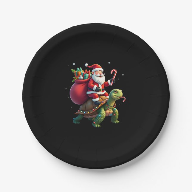 Assiettes En Carton Funny Turtle Christmas Santa Riding Sea Turtle Xma (Devant)