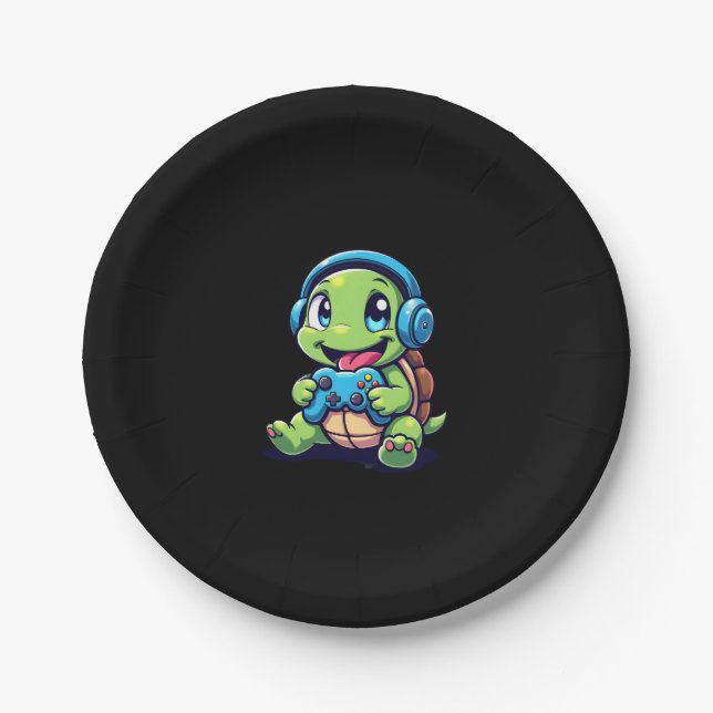 Assiettes En Carton Funny Turtle Gamer Gaming Turtles Video Game (1) (Devant)