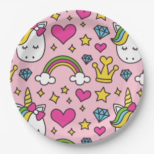 Assiettes En Carton Funny Unicorn Motif rose Magique Cheval mignon