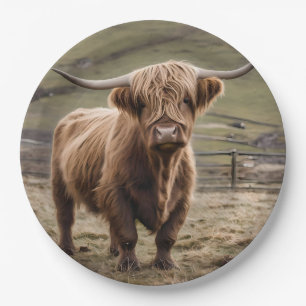 Assiettes En Carton **"Furry Majesty : The Woolly Brown Highland Cow"*