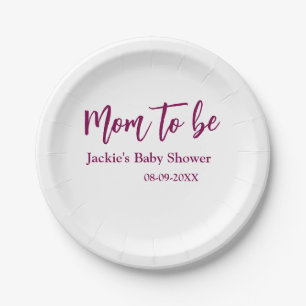 Assiettes En Carton futur maman baby shower nom date rose simple minim