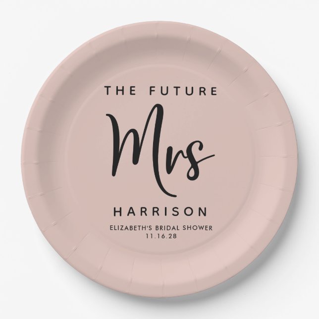 Assiettes En Carton Futur Mme Blush Fête des mariées rose (Devant)