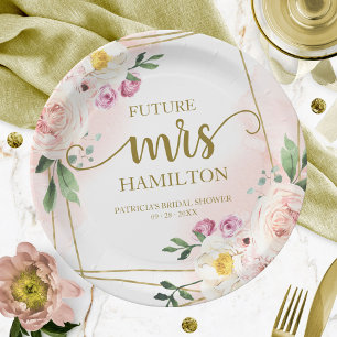 Assiettes En Carton Futur Mme Blush Floral Fête des mariées géométriqu