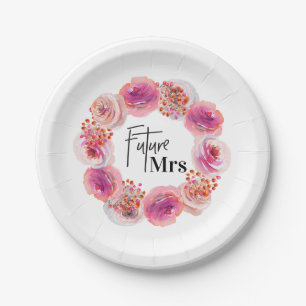 Assiettes En Carton Futur Mme Pink Floral Bachelorette Fête des mariée