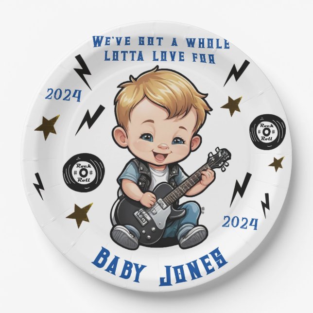 Assiettes En Carton Futur Rocker Rock N Roll Lotta Love Baby Boy (Devant)