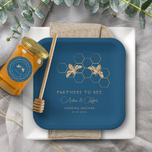 Assiettes En Carton Futurs mariés à la ruche Fête de mariage Indigo &