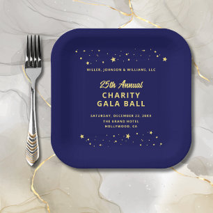 Assiettes En Carton Gala Événement Charity Ball Élégant Blue Gold Star