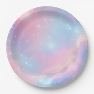 Assiettes En Carton Galaxie Cosmique Étoilée Bleue Rose Pastel Magique