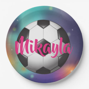 Assiettes En Carton Galaxie de football pour filles personnalisées Pla