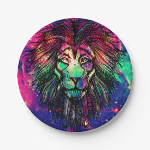 Assiettes En Carton Galaxie Hipster Lion arc-en-ciel