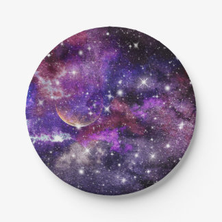 Assiettes En Carton Galaxie violette Voie lactée avec planète