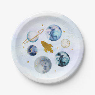 Assiettes En Carton Galaxy Blue Gold Espace extra-atmosphérique Annive